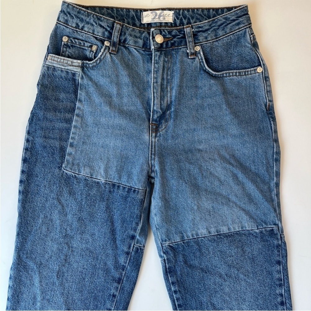 Free People High Rise Straight Leg Mom Jeans Patchwork Cotton Size 26 - Picture 4 of 14